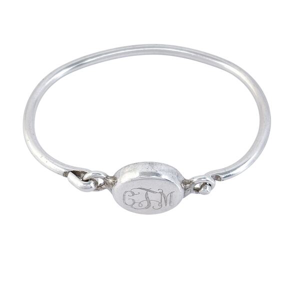 Monogram CJM Hook Bangle Bracelet | Vintage Sterling Silver 925 | 6.5" - Picture 3 of 10